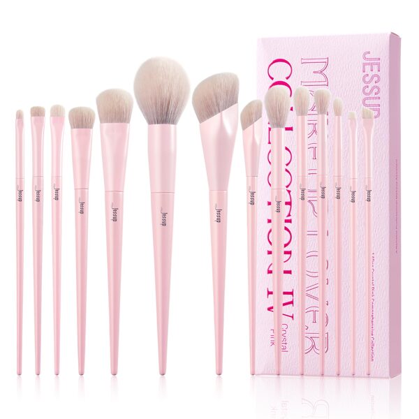 Jessup Crystal Pink Makeup Brushes Set Premium Vegan T495